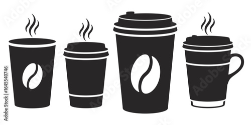 UntitledVector art of selection of coffee cups isolated on white background, featuring various styles of takeaway containers and mugs, representing the popular hot beverage and cafe culture, perfect f