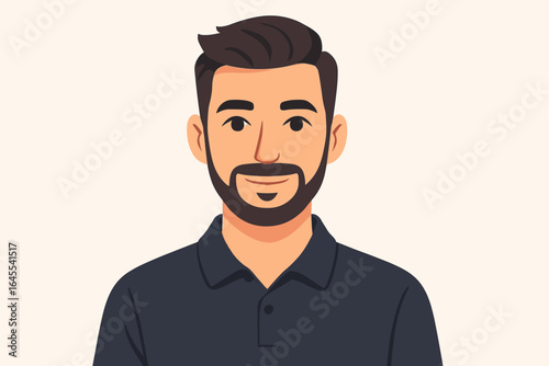 Vector portrait of a young handsome man with a beard and a friendly smile. Male character headshot illustration for user avatar or profile. Simple flat modern design.