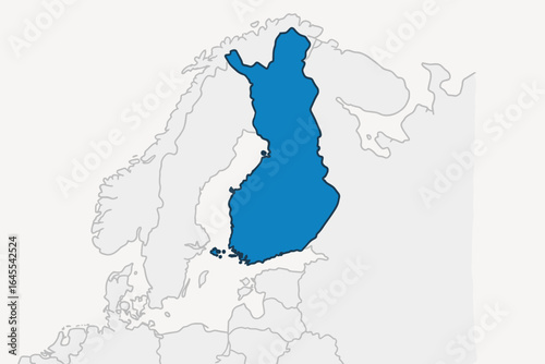 Finland map vector illustration. Simple blue silhouette of the Finnish country. Political map of Finland with borders of surrounding countries. Scandinavia and Nordic region.
