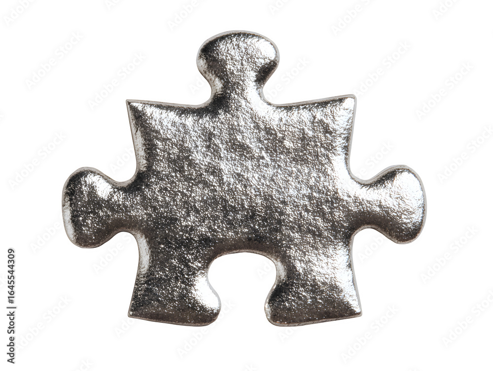 Obraz premium Close up of a single silver puzzle piece against a black background in a studio shot setting