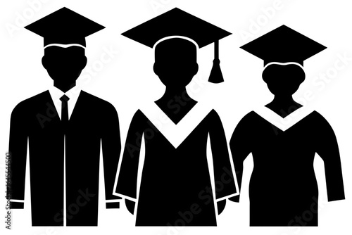 Graduates group wearing academic dress silhouette vector illustration