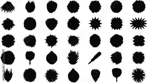 Graphic element. Vector art of assortment of fuzzy and spiky abstract shapes, isolated on white background