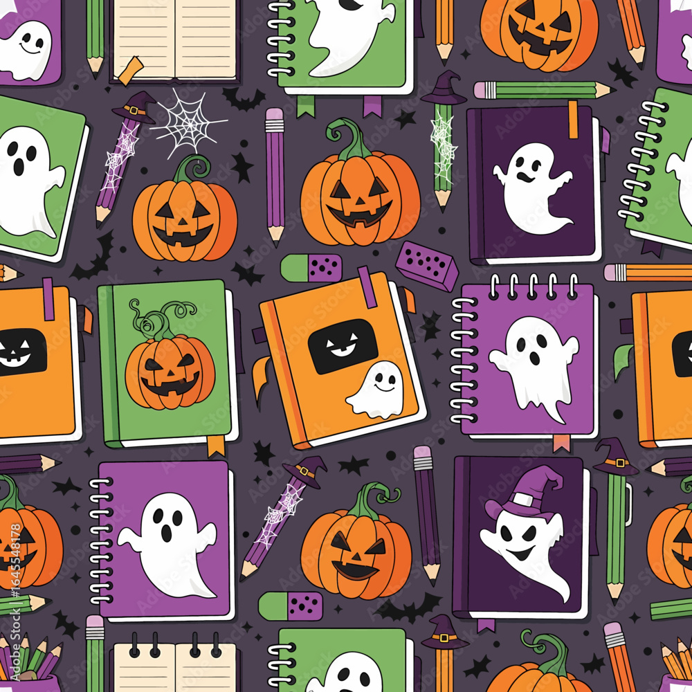 Spooky Cute Halloween Seamless Pattern with Ghosts and Pumpkins Spooky Cute Halloween Seamless Pattern with Ghosts and Pumpkins
