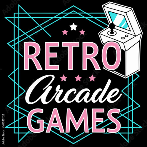 Retro arcade game machine with pink text and geometric frame joystick