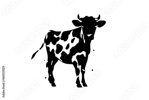Black and white cow silhouette, stylized design.
