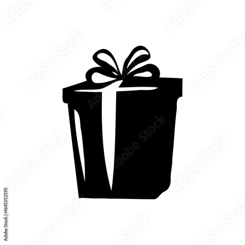 Black gift box with white ribbon.

