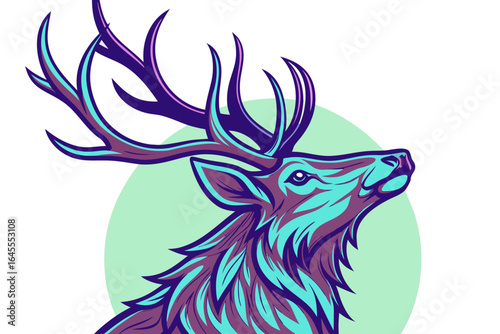 Majestic stag head with ornate antlers in vibrant colors deer