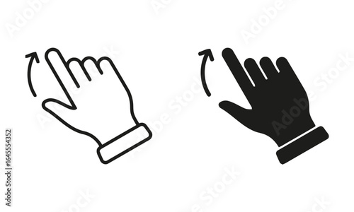 Two hand icons, one light and one dark, showing a rotating swipe gesture.

