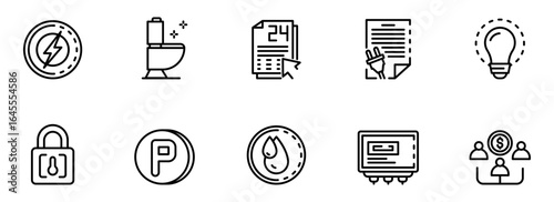 Clean Line Icons: Utility, Payment, Security, and Smart Home Concepts for Website or App Design.