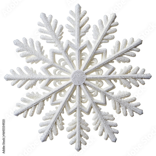 Intricate white snowflake ornament isolated on transparent background