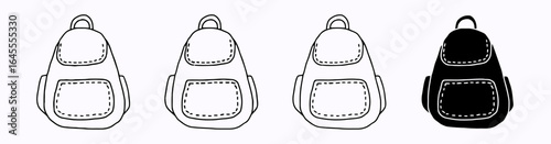 Four simple black and white backpacks.