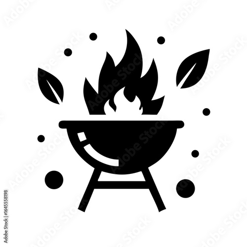 Grill fire leaves barbecue cooking food party summer outdoor silhouette vector illustration