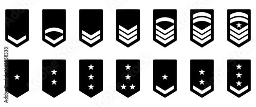 Military rank insignia, various levels.