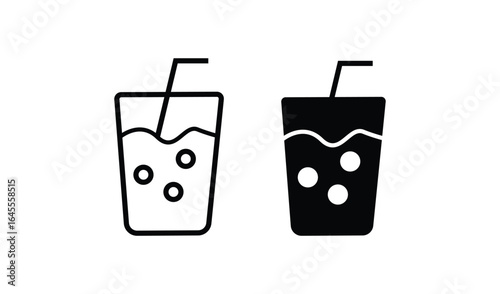 Two stylized glasses of bubbly drinks with straws isolated on white background