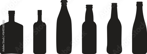 Silhouette of various glass bottles. Vector illustration for beverage, alcohol, wine, beer, soda, recycling, and packaging design concepts