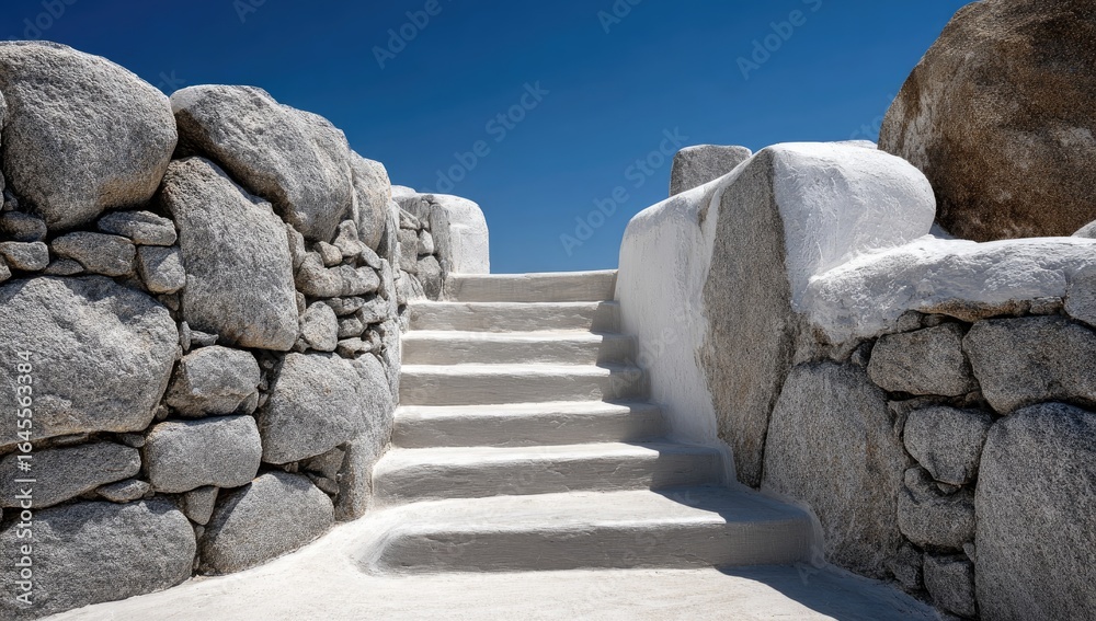 custom made wallpaper toronto digitalWhitewashed stone stairs ascend between rough-hewn grey rock walls against a vibrant blue sky
