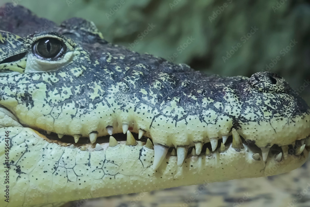 Fototapeta premium Crocodile in terarium, keeping a crocodile in captivity.