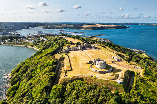 Pendennis Castle and Pendennis Point from a drone, Falmouth, Cornwall, UK