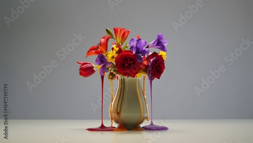 Beautiful floral arrangement of pink and yellow roses in a glass vase