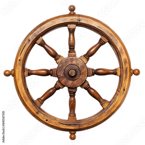 wooden ship steering wheel transparent background