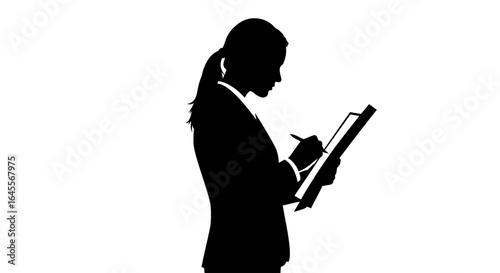 powerful businesswoman strategizing silhouette of a confident female executive planning and taking notes ideal for concepts of success leadership and goal achievement