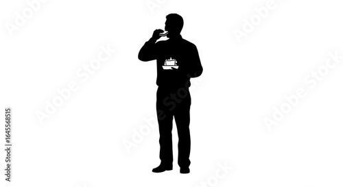 silhouette of a man enjoying a delicious cake perfect for celebrating success achievements or milestones in business marketing and personal life