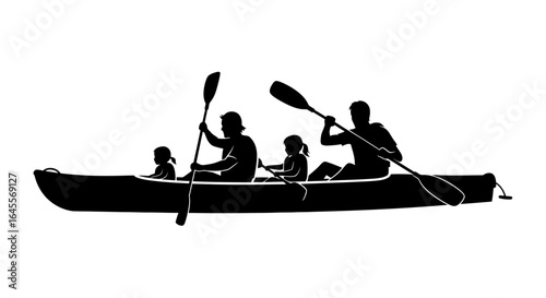 family kayak adventure silhouette illustration for websites blogs and print designs focusing on outdoor recreation family bonding and water activities