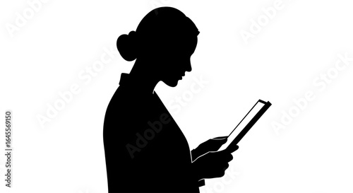 focused woman reviewing documents a silhouette of concentration and professionalism for business education and technology presentations