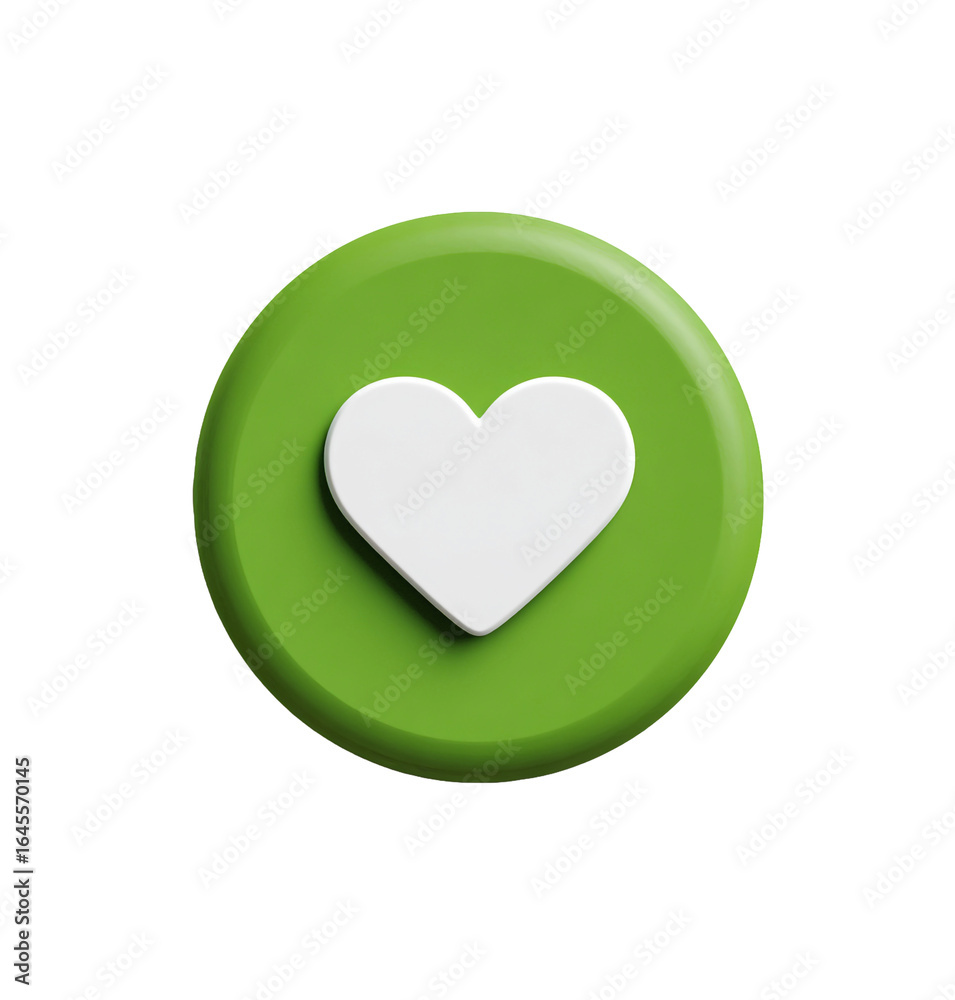 Green circle button with a white heart isolated on transparent background, a symbol of love, like, and favorite, perfect for social media and online applications Green circle button with a white heart isolated on transparent background, a symbol of love, like, and favorite, perfect for social media and online applications
