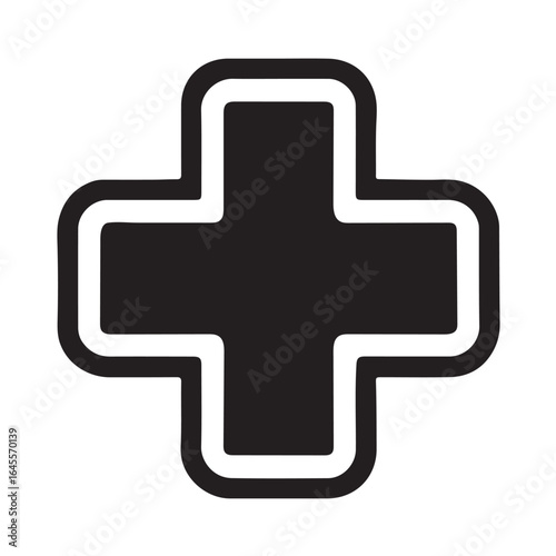 Black medical cross symbol with rounded corners and white outline health healthcare