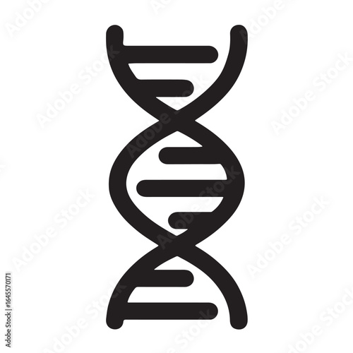 Black D N A double helix icon on a clean white background genetics science