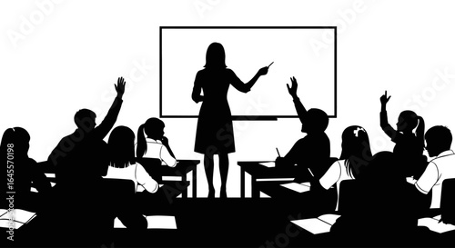 engaging classroom teacher leading interactive lesson students actively participating black and white silhouettes for education resources