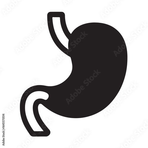Black outline icon of a human stomach on white background anatomy organ medical