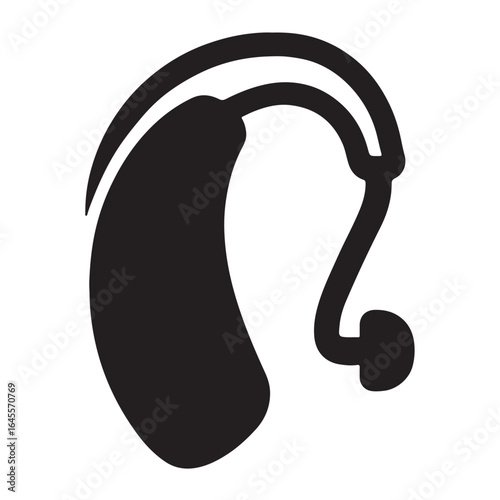 Black silhouette of a hearing aid device on a white background vector