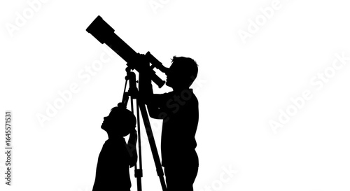 silhouette of two children using a telescope exploring the cosmos discovering wonder perfect for education astronomy and child development themes