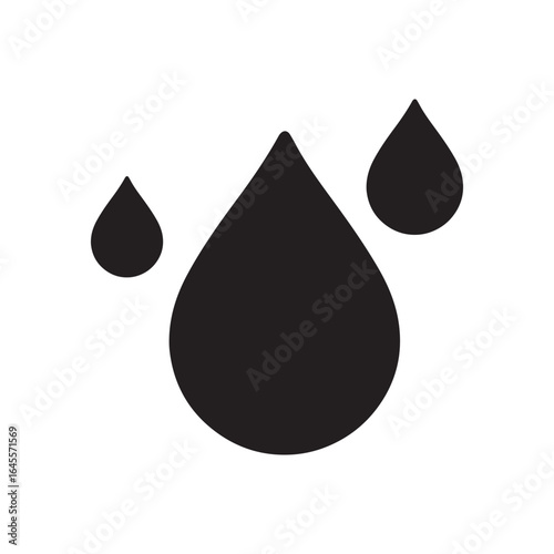 Three black water drops on a clean white background liquid droplet