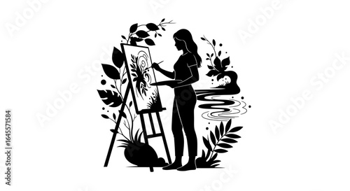 silhouette of a woman artist painting natureinspired artwork perfect for creativity inspiration and artistic blogs or websites