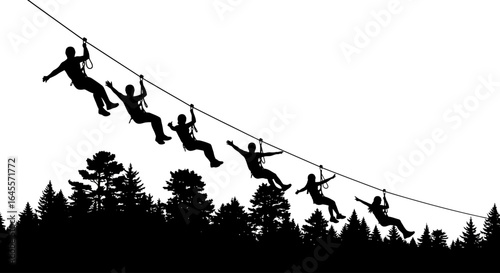 thrilling zipline adventure silhouette of people soaring through a forest canopy perfect for adventure travel tourism and extreme sports websites