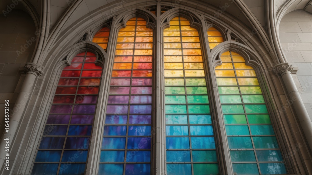 Gothic Stained Glass Window with Rainbow Colors architecture Gothic Stained Glass Window with Rainbow Colors architecture