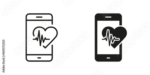Mobile phone with heart and heartbeat graphic. Health app icon.
