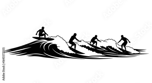 dynamic surfing silhouettes actionpacked wave riders for extreme sports surf shop branding and ocean lifestyle designs