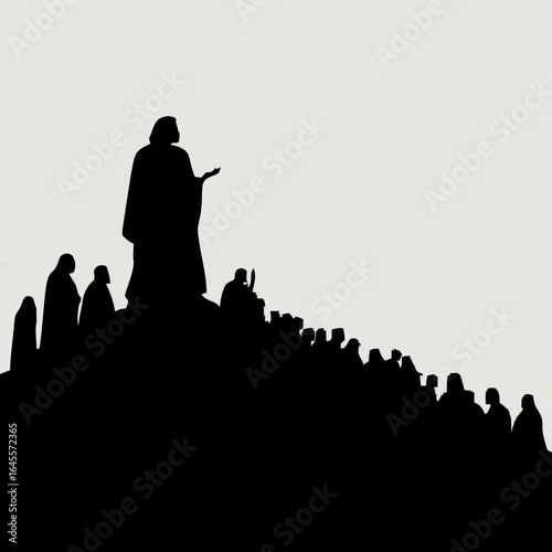 A figure addresses a large, listening crowd.

