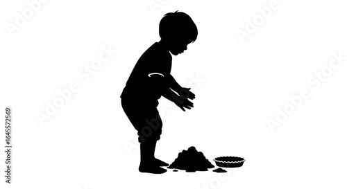 toddler playing in sandbox silhouette illustration for child development education and playtime concepts