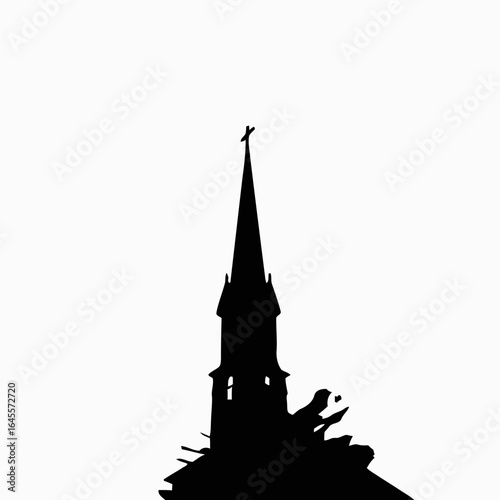 A church steeple silhouette, a symbol of faith and community.
