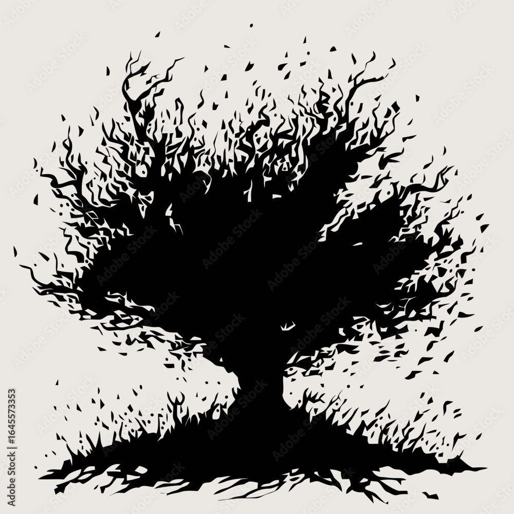 Obraz premium A powerful, windswept, black tree silhouette. 