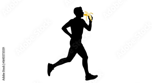 runner fueling up silhouette of athlete eating banana while jogging energy boost healthy lifestyle fitness concept