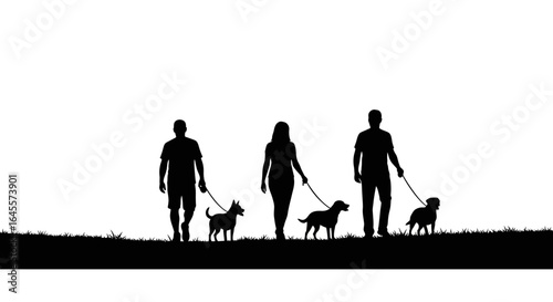 silhouette of couples walking dogs perfect for petrelated websites blogs and social media posts needing a peaceful simple and elegant image