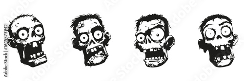 Three zombie heads with wide-eyed expressions.