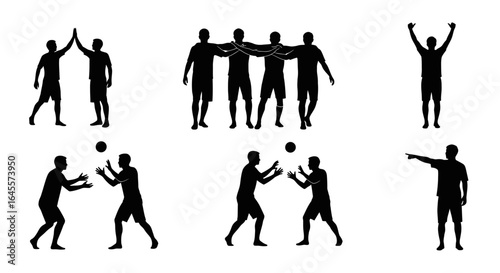diverse team silhouettes celebrate success teamwork and sportsmanship with highfive group hug victory pose and action shots perfect for website presentation or print design