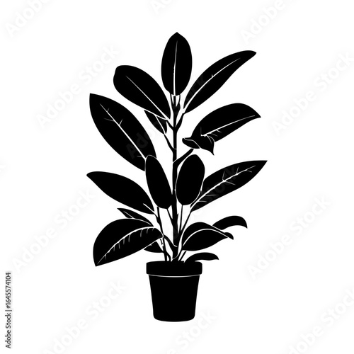 Silhouette of a houseplant in a pot.
